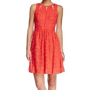 Adrianna Papell Coral Split Lace Mini Dress